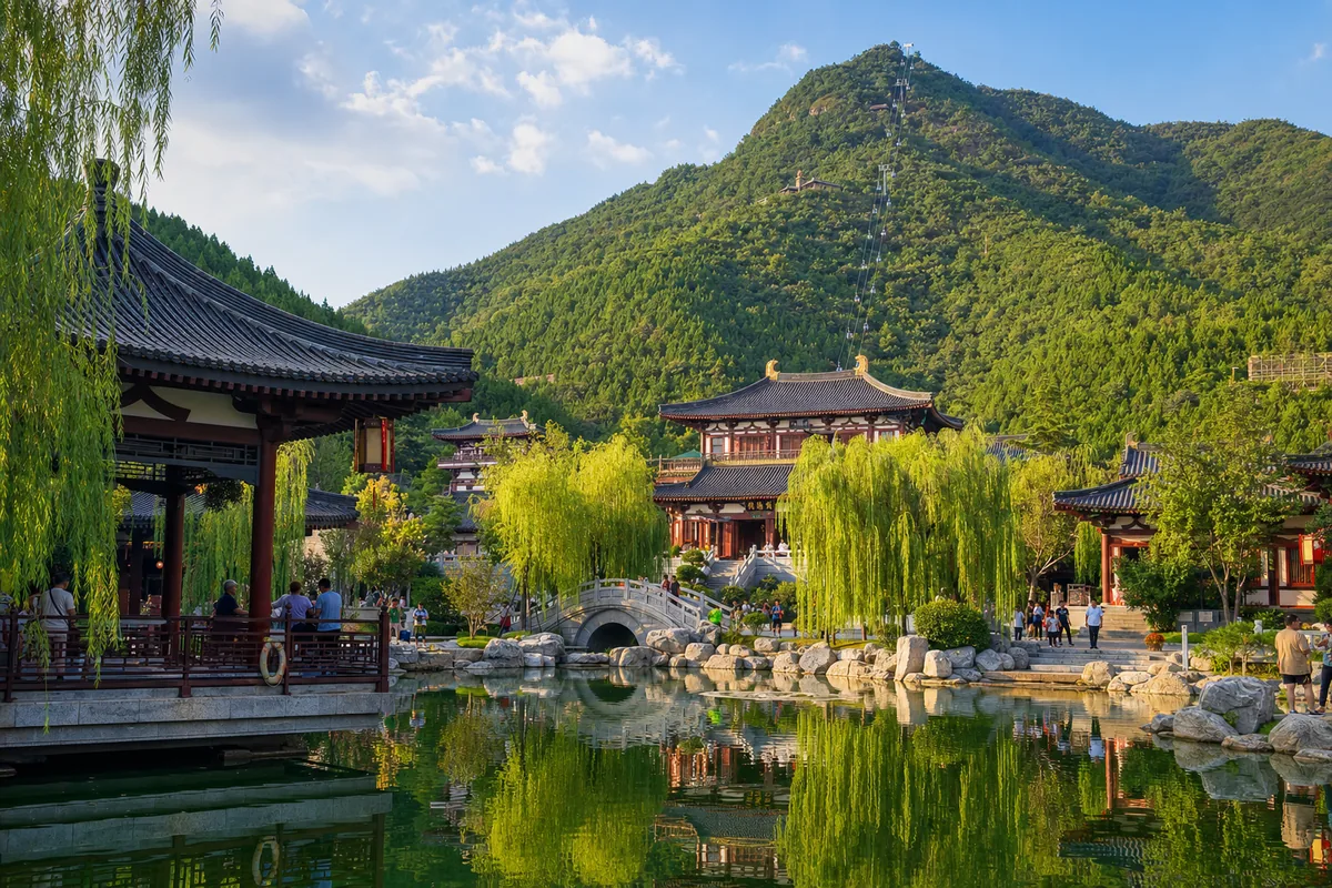 Gardens and hot spring pools at Huaqing Palace below Mount Li in Xi'an