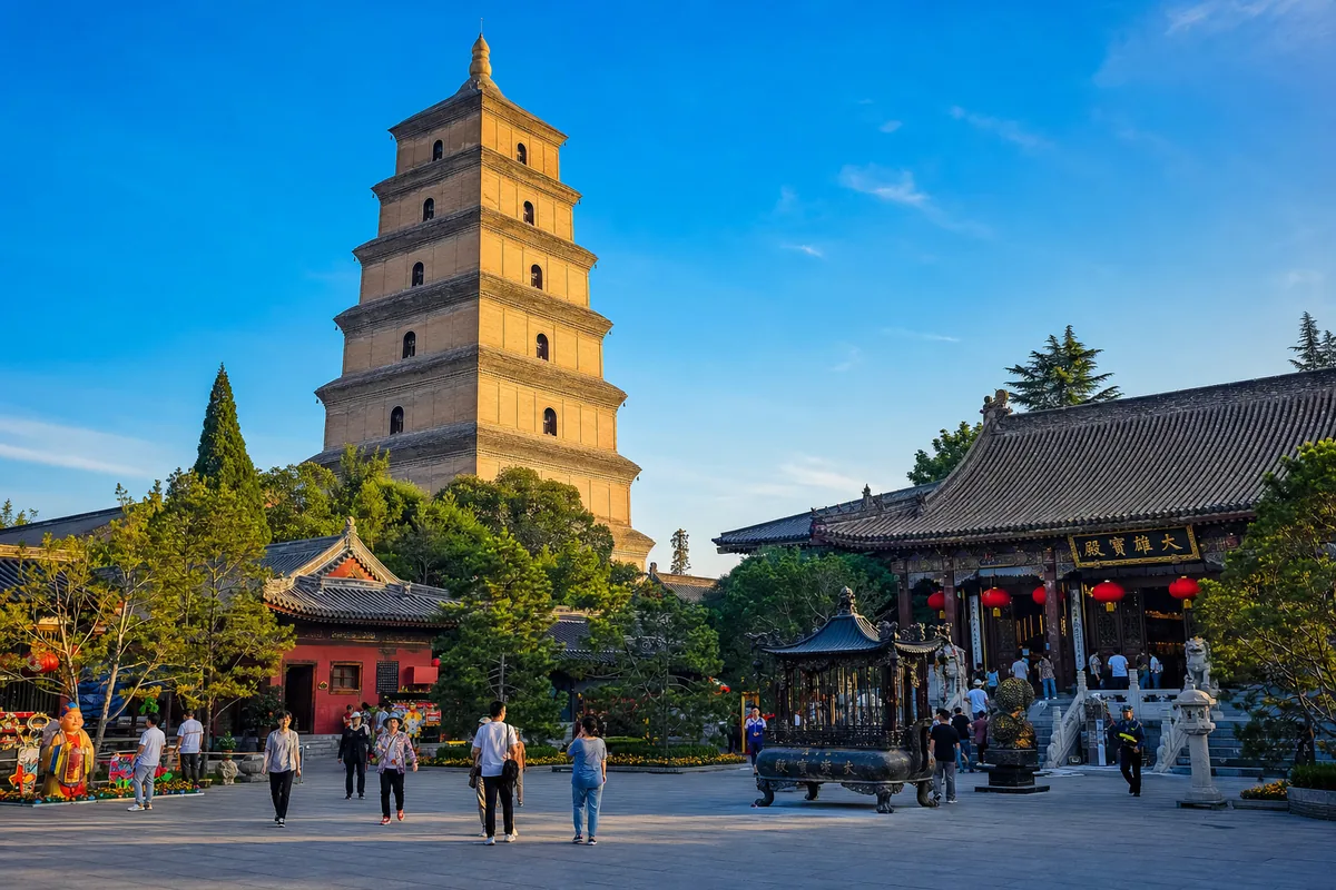 The Big Wild Goose Pagoda rising above Da Ci'en Temple in Xi'an