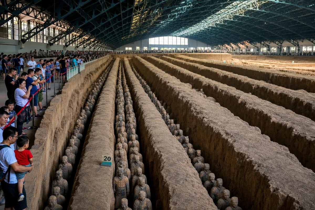 Rows of Terracotta Army warriors in Pit 1 in Xi'an