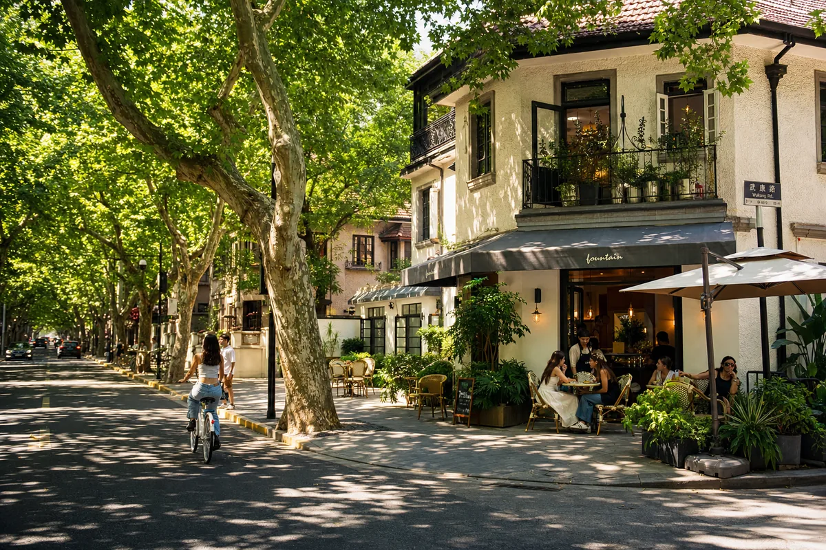 Plane-tree-lined street in Shanghai's former French Concession