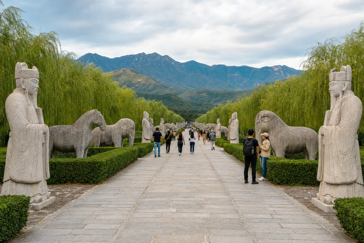 Sacred Way at the Ming Tombs lined with stone animal and official statues