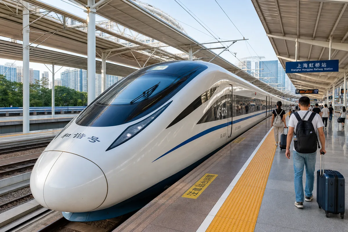 A China high-speed train at a modern station platform