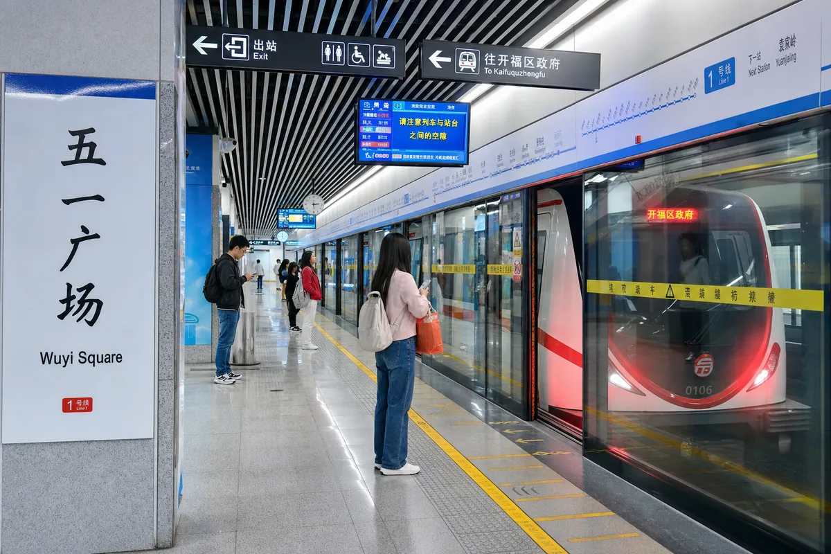 Clean modern platform of Changsha metro at Wuyi Square station