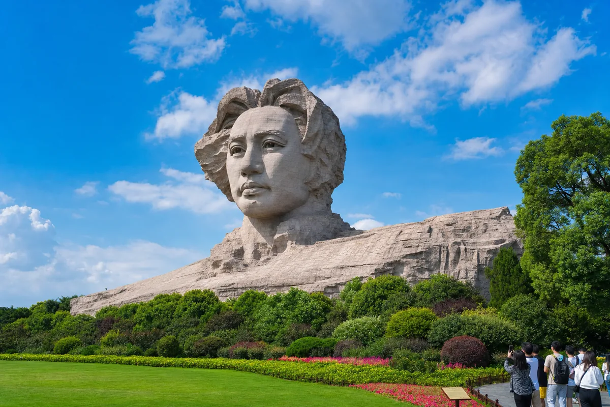 Giant young Mao Zedong stone sculpture at the southern tip of Orange Island in Changsha