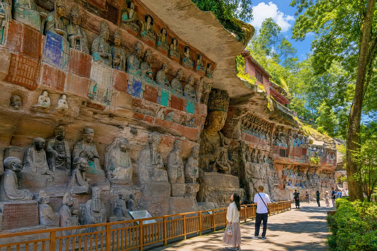 Ancient Buddhist stone carvings at Baoding Mountain, Dazu Rock Carvings near Chongqing