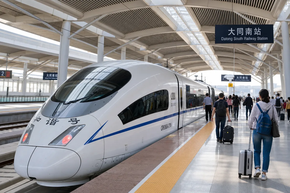 High-speed train at Datong South Station platform