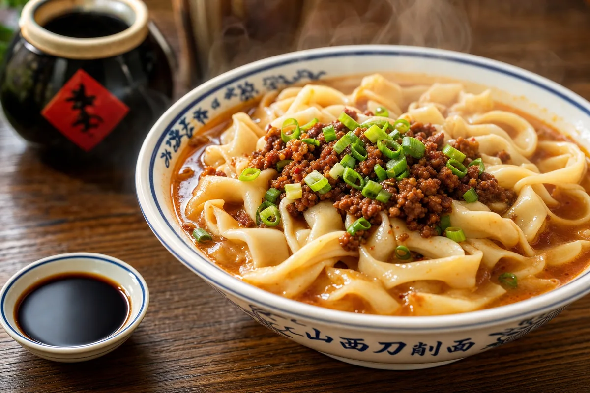 Bowl of Shanxi knife-cut noodles in broth