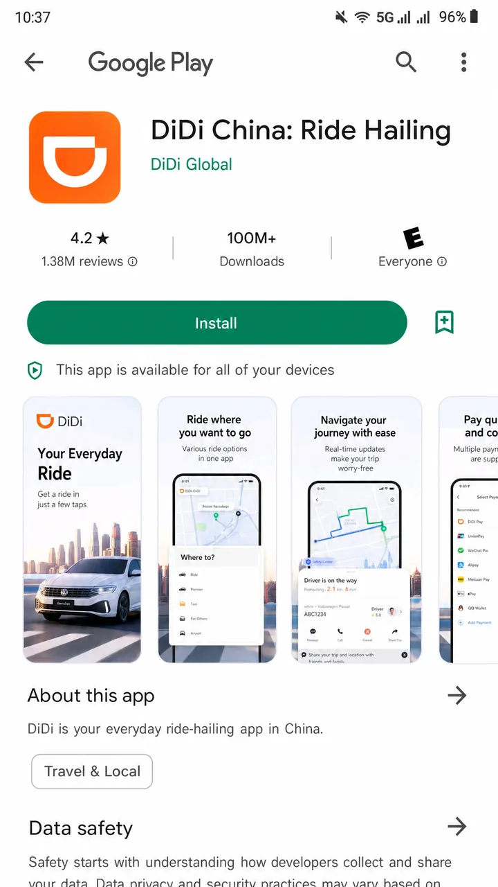 App store listing showing the correct DiDi China Ride Hailing app to download