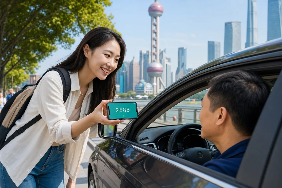 Passenger showing a driver the last four digits of their booking number through a car window