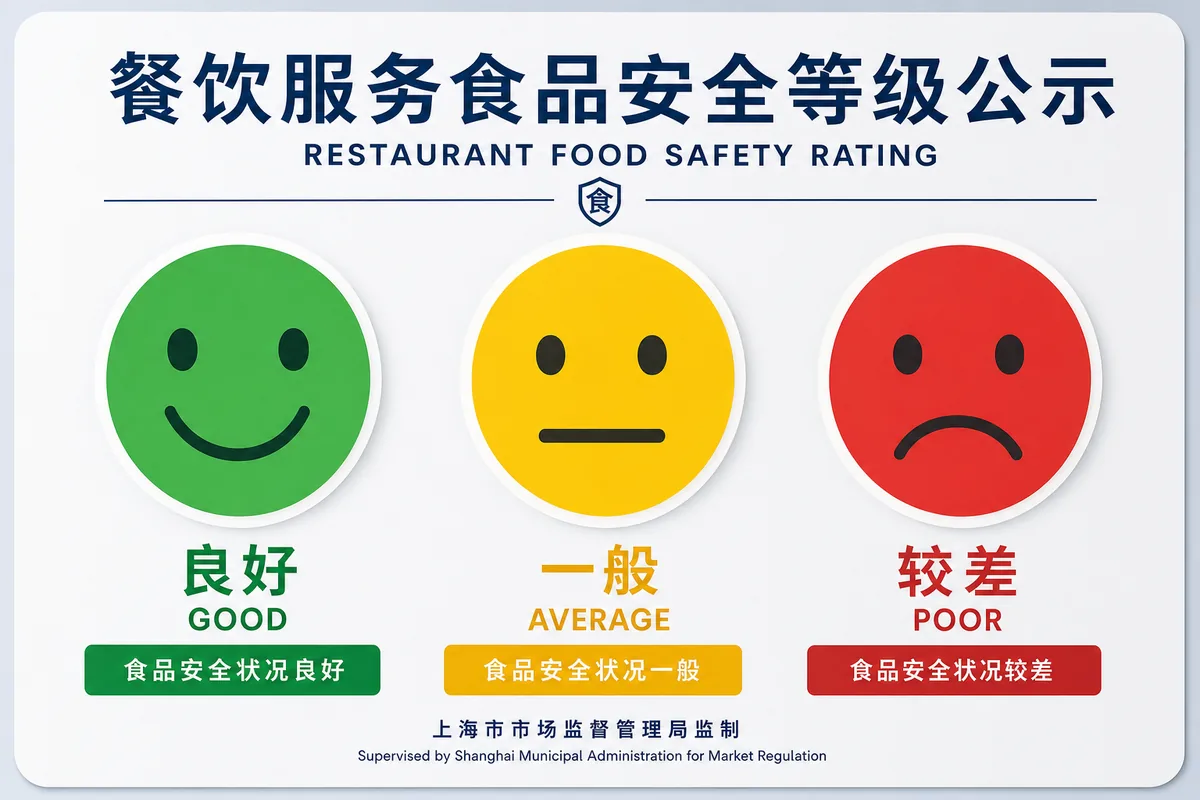 Chinese restaurant food safety rating card showing the smiley face hygiene grade