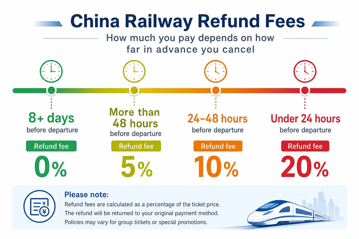 Infographic comparing China train refund fees by time before departure