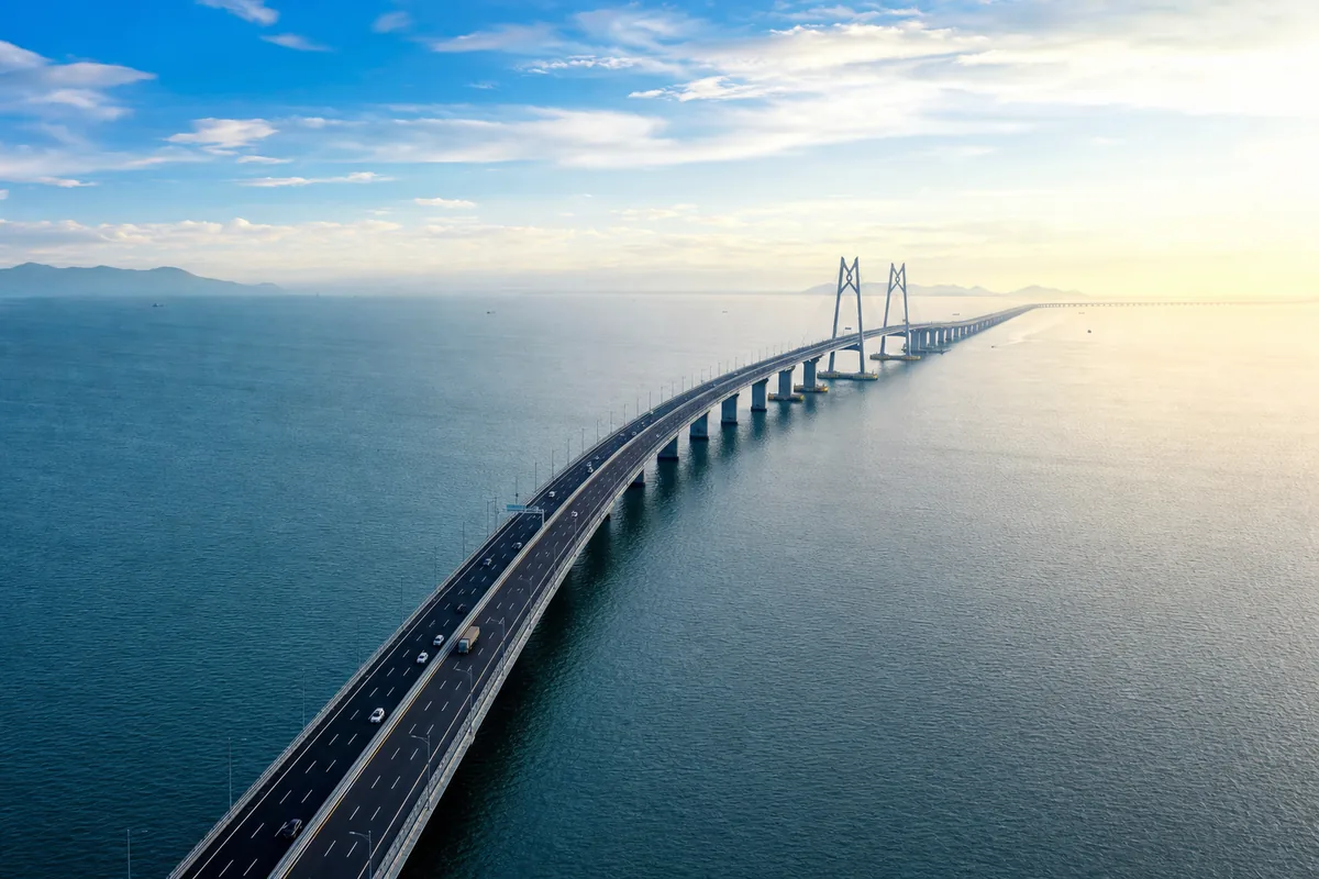 Hong Kong-Zhuhai-Macau Bridge stretching across the sea