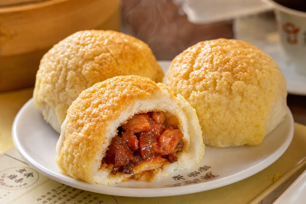 Tim Ho Wan baked char siu bao barbecue pork buns with crisp golden crust
