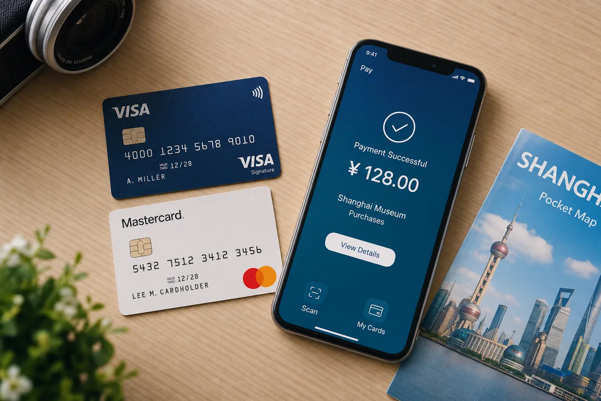 Visa and Mastercard credit cards next to a smartphone running a payment app