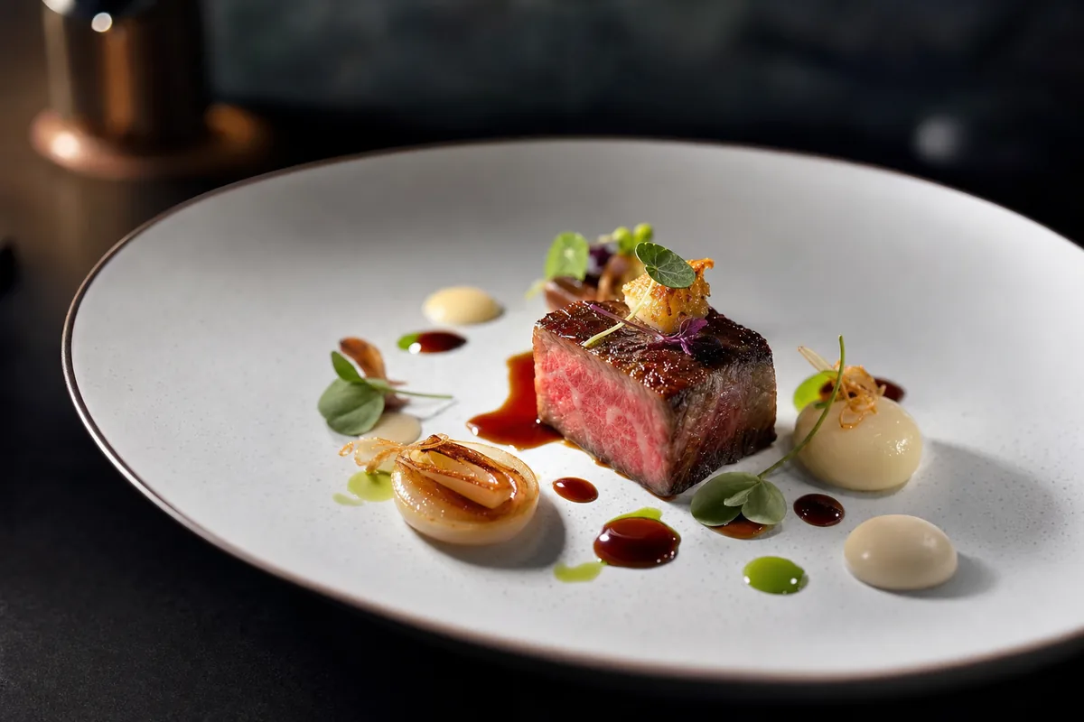 Plated dish at a Michelin-starred fine dining restaurant in Shanghai