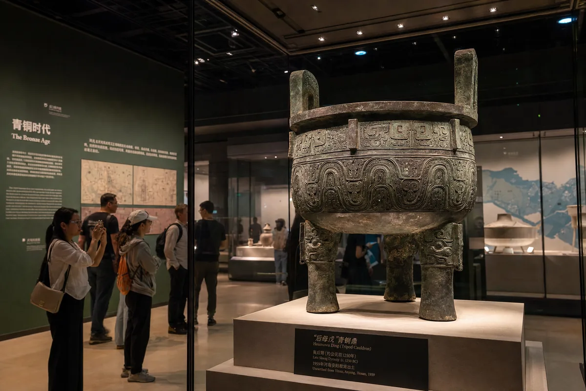 Ancient bronze ritual vessels on display in the National Museum of China in Beijing