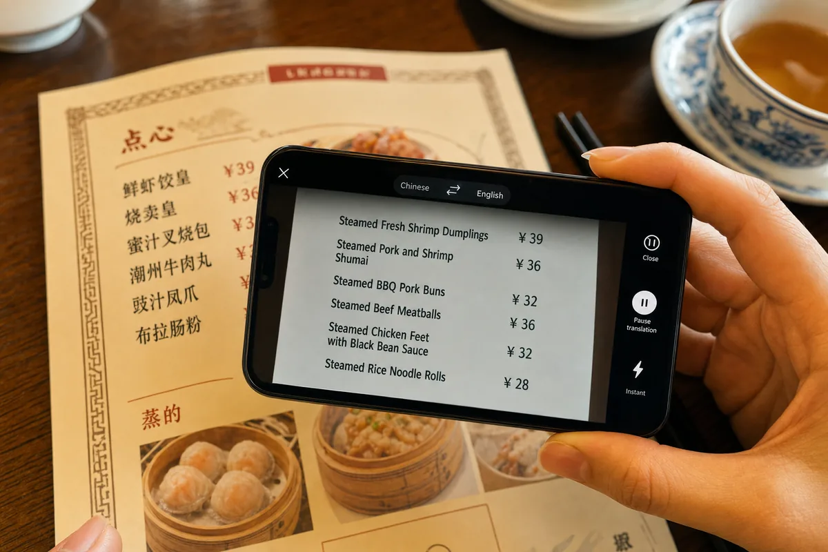 Translation app using camera mode to translate a Chinese restaurant menu into English