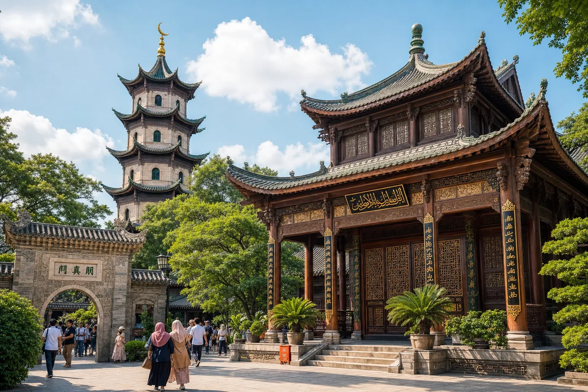 Great Mosque of Xi'an with Chinese-style architecture and courtyards blending Islamic calligraphy