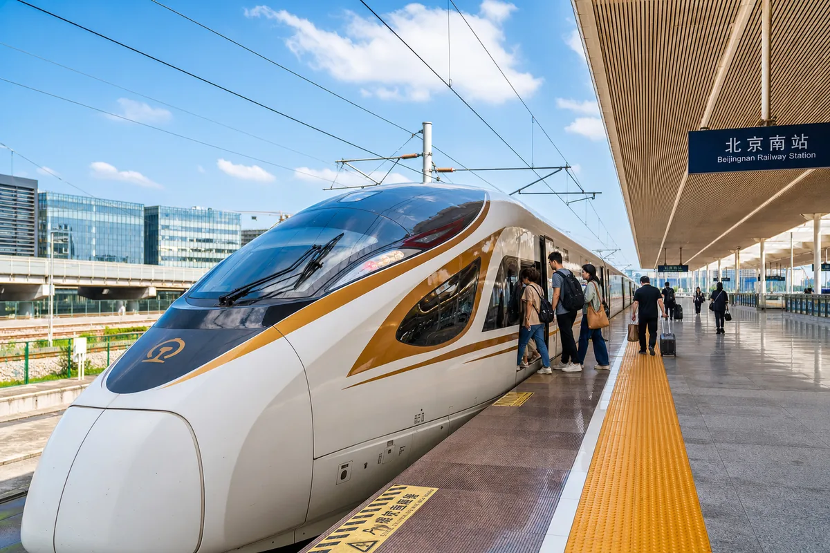A Chinese high-speed train at a station platform