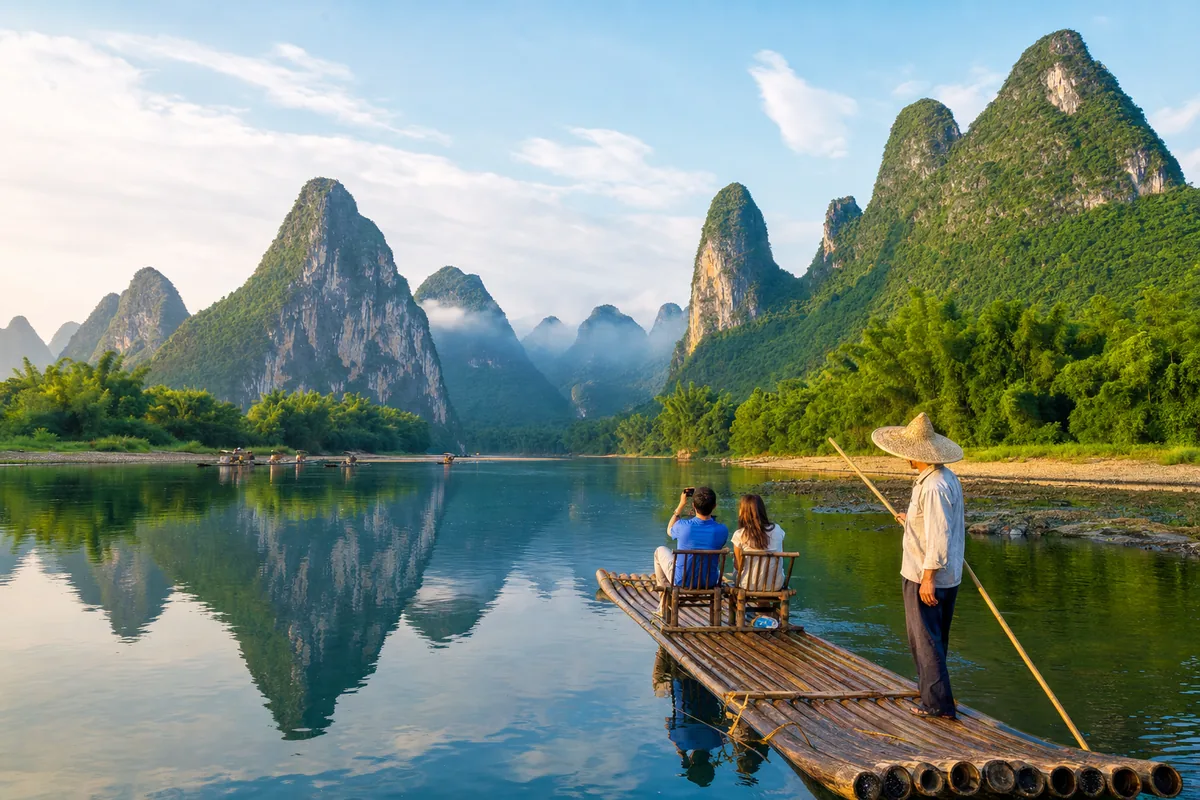 Karst mountains and the Li River near Yangshuo, a backpacker-friendly destination