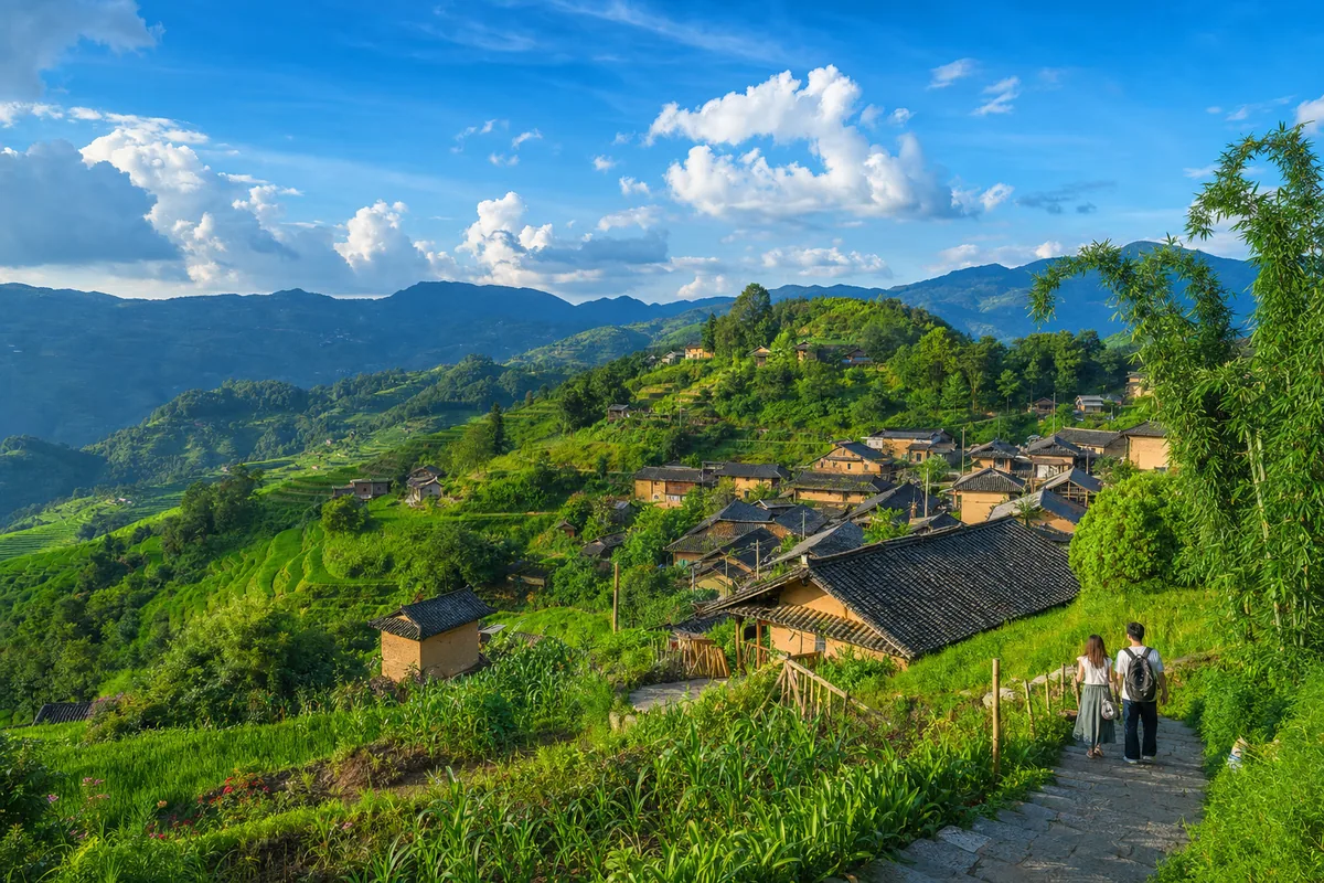 Cool green highland landscape in Yunnan during summer, a popular escape from China's heat