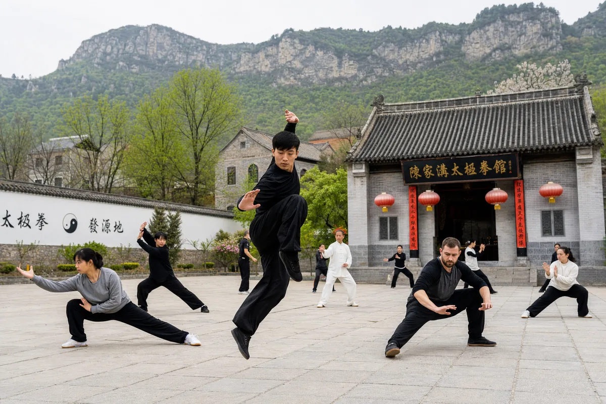 Students training Chen-style tai chi at Chen Village in Henan
