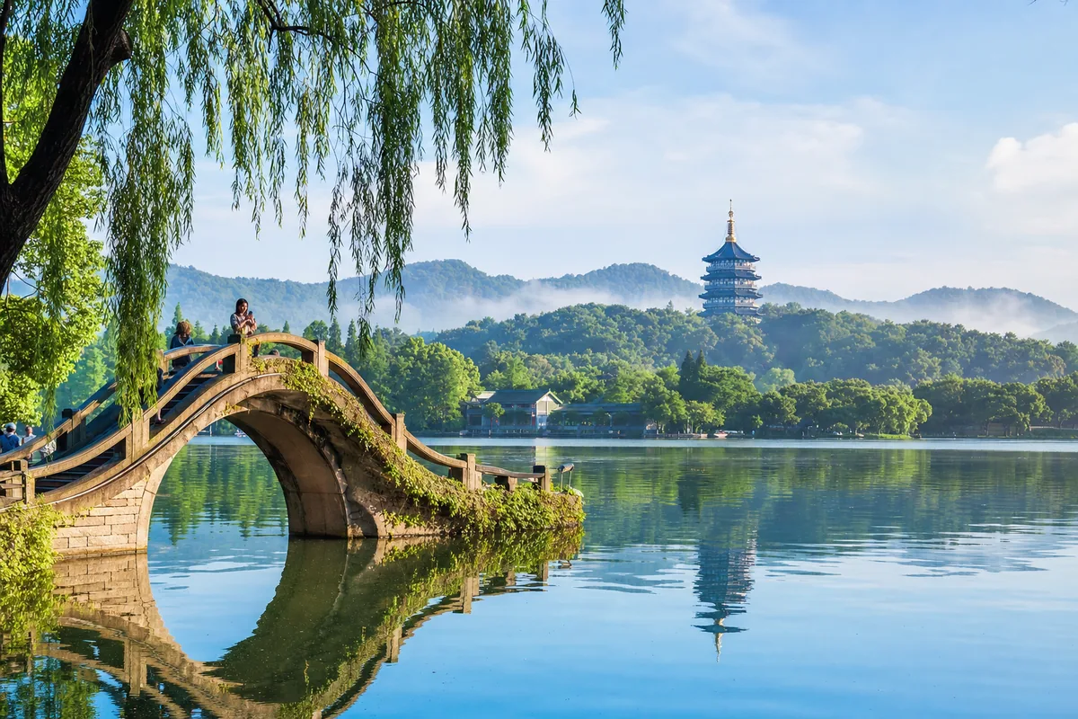 West Lake in Hangzhou, the destination of the fast Shanghai to Hangzhou train