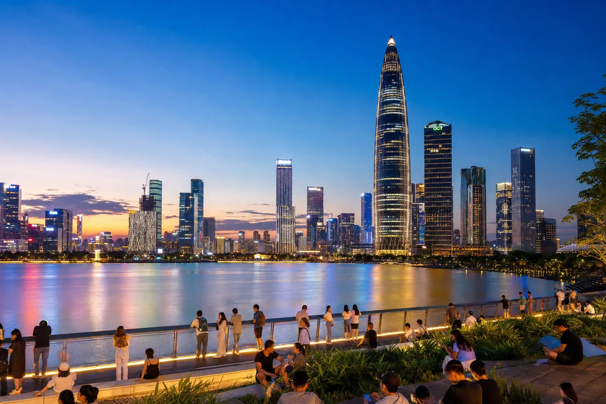 Shenzhen modern skyline, connected to Guangzhou by high-speed train