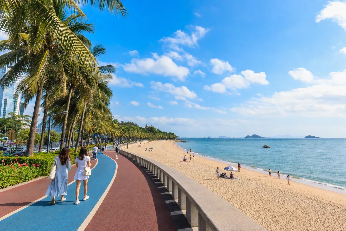 Beach and coastal road along Huandao Road in Xiamen