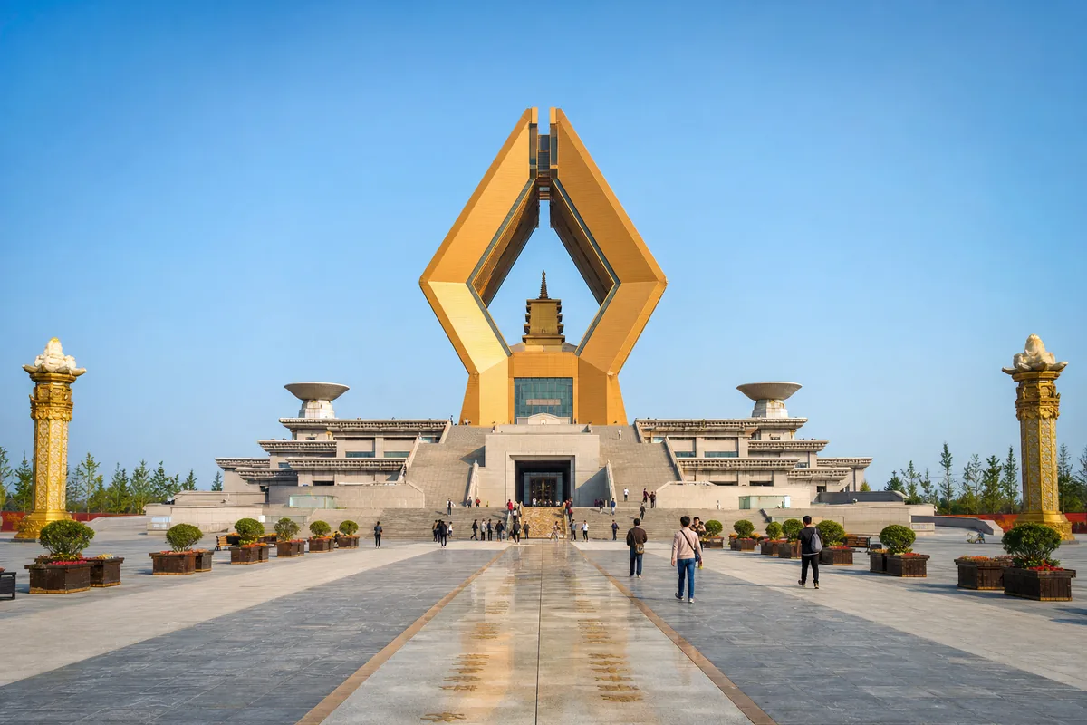 Golden Namaste Dagoba and ceremonial avenue at Famen Temple near Xi'an