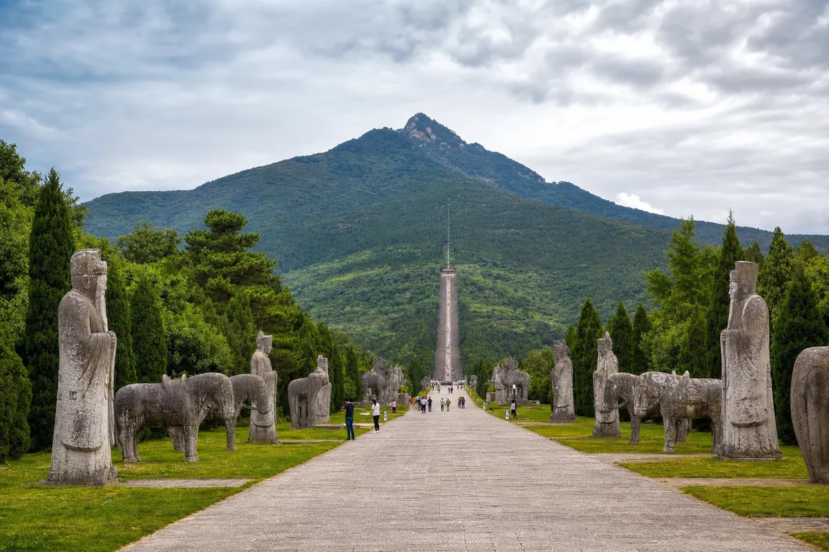 Stone statues lining the Sacred Way at Qianling Mausoleum
