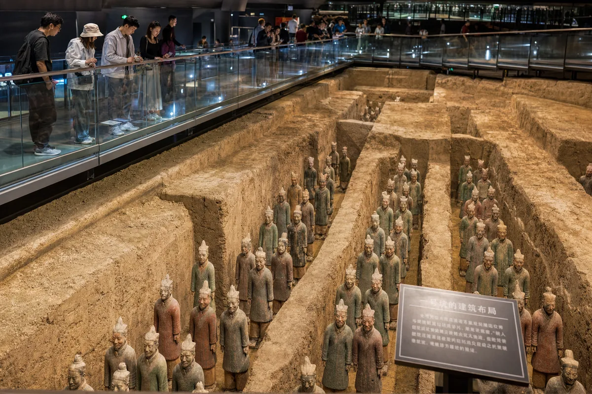 Miniature terracotta figures in the excavated pits at Hanyangling Museum