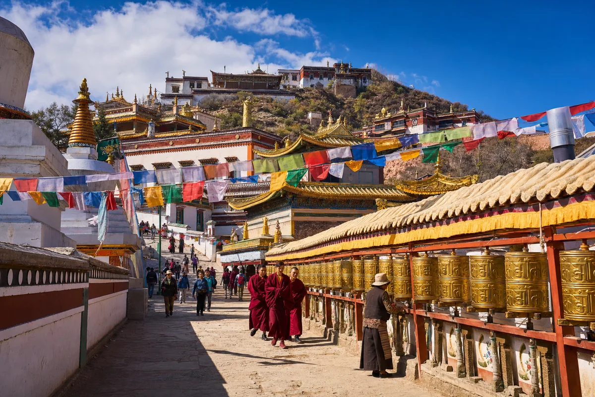 Ta'er Monastery golden-roofed halls and white stupas, a Tibetan Buddhist site near Xining