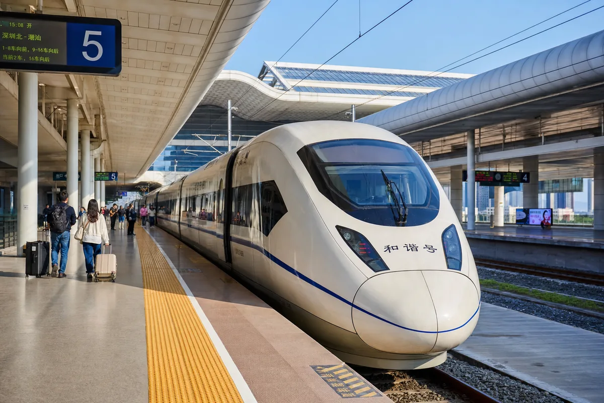 High-speed train arriving at a station on the route to Zhangjiajie